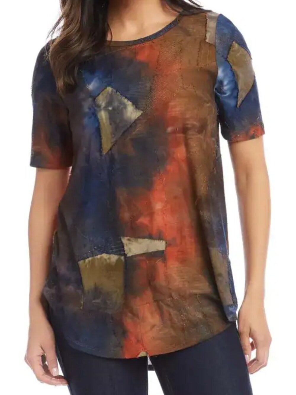 Karen Kane Oversized Patchwork Earthy Tie Dye Short Sleeve Tunic Top Size M
